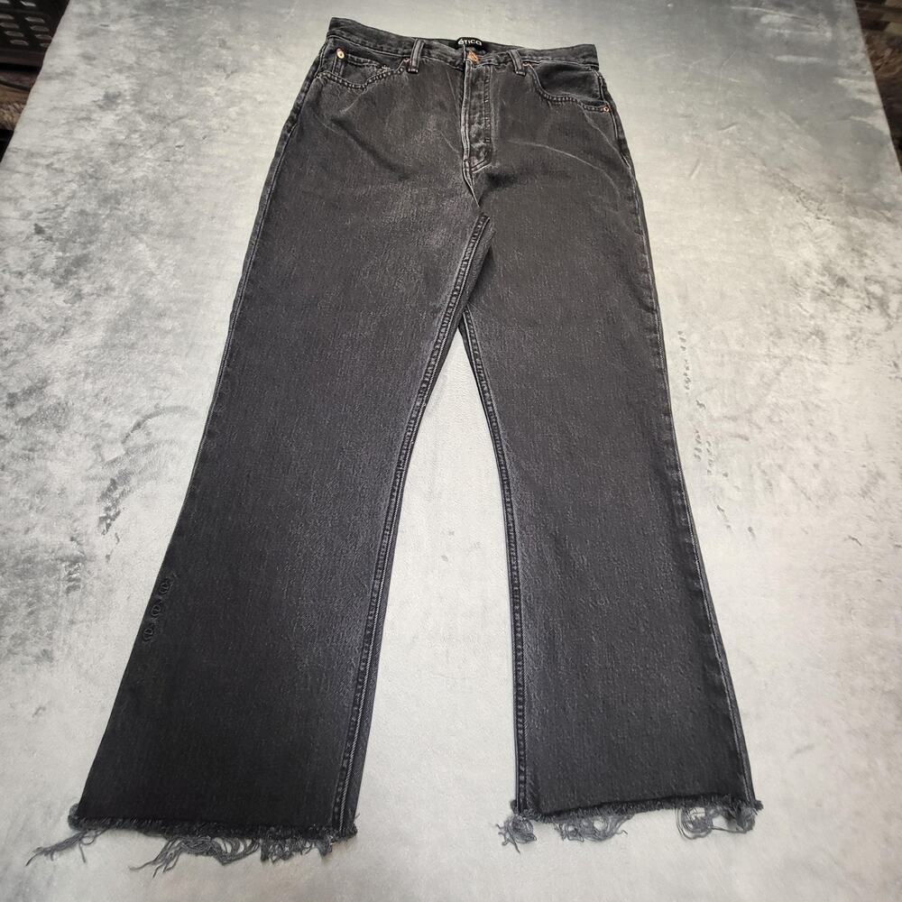 Ética Jeans Womens 29 Black Flared Relaxed Fit Distressed Raw Hem Button Fly